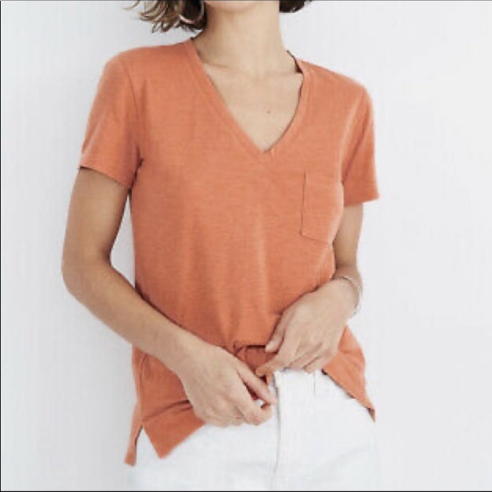 NWOT Madewell Rustic Orange V-Neck Pocket Tee
